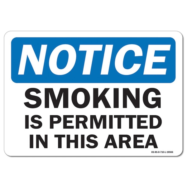 Safety Sign, OSHA Notice, 7" Height, Aluminum, Smoking Is Permitted In This Area, Landscape